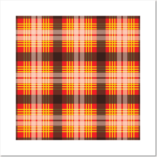 Red, Yellow, Black and White Scottish Tartan Style Design Posters and Art